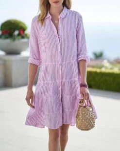 Women's Shirt Dress Casual Dress Tiered Dress Mini Dress Watermelon Red Violets Yellow Long Sleeve Striped Ruched Summer Spring Shirt Collar Classic Loose Fit 2023 S M L XL 2XL 3XL 4XL -Slay Clothing Shop 8d72f0cf e6d0 44b1 9241 2d223e3487f5