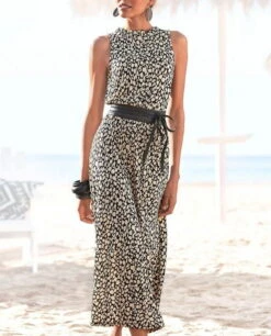 Women‘s Sheath Dress Midi Dress Khaki Sleeveless Color Block Leopard Ruched Print Spring Summer Crew Neck Stylish Elegant 2023 XXL