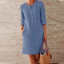 Women's Cotton Linen Shift Dress Knee-Length Crew Neck Pocket Spring Summer Fall -Slay Clothing Shop 8e531a3a 453a 44fc ba35 a920f5e878b2