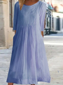 Women's Casual Dress Cotton Linen Dress Swing Dress Midi Dress Cotton Blend Basic Casual Outdoor Daily Crew Neck Ruched Pocket Short Sleeve Summer Spring 2023 Loose Fit White Pink Purple Plain M L XL -Slay Clothing Shop 8e684a44 c89b 42d1 957b 595c1297c13c