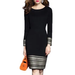 Women's Shift Dress Church Dress Knee Length Dress Black Long Sleeve Print Print Fall Winter Autumn Crew Neck Elegant Winter Dress Fall Dress 2023 S M L XL XXL