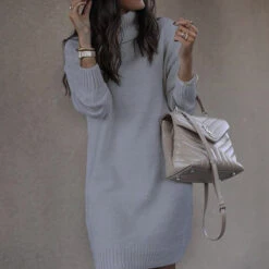 Women's Sweater Dress Winter Dress Shift Dress Mini Dress Pink Yellow Khaki Navy Blue Gray White Long Sleeve Pure Color Knit Winter Fall Turtleneck Stylish Mature 2022 S M L XL XXL 3XL -Slay Clothing Shop 8ec10634 ab65 4460 b351 b2df7e1a568a
