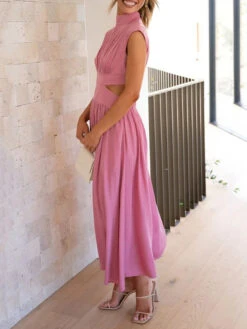 Women's Prom Dress Party Dress Wedding Guest Dress Long Dress Maxi Dress Black Yellow Red Sleeveless Pure Color Pleated Summer Spring Fall Stand Collar Fashion Evening Party Wedding Guest Vacation -Slay Clothing Shop 8f1d86d9 e60a 4883 ad23 ed7f5e354ff8