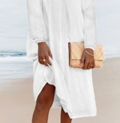 Women's Casual Dress Cotton Linen Dress White Dress Midi Dress Cotton Blend Basic Casual Winter Dress Daily Vacation V Neck Ruched Split Long Sleeve Summer Spring Fall Linen Loose Fit White Pure Color -Slay Clothing Shop 9076456b 675b 469b 82ac ff2c7807283a
