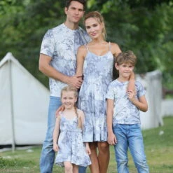 Family Dresses T Shirt Family Sets Graphic Leaf Daily Ruched Gray Sleeveless Midi Strap Dress Active Matching Outfits