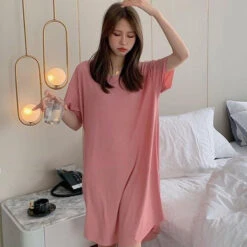 2023 Summer Ice Home A-Line Skirt Cloth Oversized And Comfortable Ice Silk Small T-Shirt Dress Solid Color Cool Long Skirt Nine