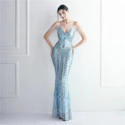 Mermaid / Trumpet Evening Gown Sparkle & Shine Dress Formal Wedding Guest Floor Length Short Sleeve Spaghetti Strap Polyester With Beading Sequin 2024 -Slay Clothing Shop 92b4050d f106 416c 91eb 26cf7d445654
