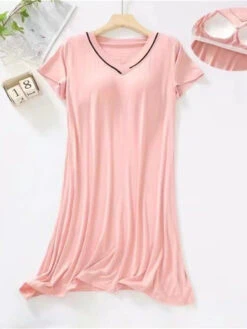 Women's Padded Nightgown Nightshirt Dress Stripe Fashion Casual Soft Home Daily Bed Polyester Breathable V Wire Short Sleeve Chest Pads Summer Spring Light Pink Black -Slay Clothing Shop 9330bd7d a9d7 45d3 bb7e 8c73e0a4af00