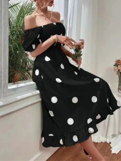 Women's Summer Dress Polka Dot Dress Polka Dot Print Ruched Square Neck Midi Dress Fashion Modern Daily Holiday Short Sleeve Slim Black Blue Brown Summer Spring S M L XL -Slay Clothing Shop 93c83c29 dd05 48ca 87a4 d308fa0c1e76