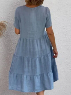 Women's Casual Dress Cotton Linen Dress Swing Dress Midi Dress Linen Cotton Blend Daily Modern Outdoor Daily Holiday V Neck Ruched Ruffle Short Sleeve Summer Spring 2023 Loose Fit Light Blue Rose Red -Slay Clothing Shop 953473fc f340 4a26 bb32 3593013fbf1c