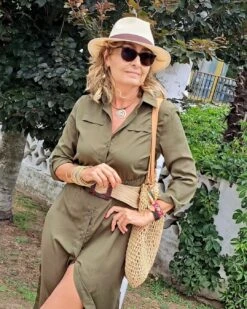 Women's Shirt Dress Maxi Long Dress Black Army Green Navy Blue Long Sleeve Solid Color Button Spring Summer Shirt Collar Stylish Work Formal Loose 2023 S M L XL -Slay Clothing Shop 953bb33e 0b0d 44a2 99e6 3e2e67c2e0a5