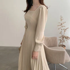Women's Party Dress Wedding Guest Dress A Line Dress Midi Dress Pink Khaki Long Sleeve Pure Color Ruched Spring Fall Winter Square Neck Modern Winter Dress Vacation Fall Dress Slim 2023 S M L XL -Slay Clothing Shop 9558a2e2 ae9b 4736 91e8 d10c21f306c0