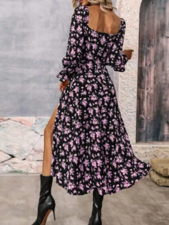 Women's Long Dress Maxi Dress Casual Dress Floral Dress Floral Casual Daily Holiday Vacation Split Print Long Sleeve Square Neck Dress Regular Fit White Blue Purple Summer Spring S M L XL -Slay Clothing Shop 959a2e72 bafe 4721 a874 211828f20afe