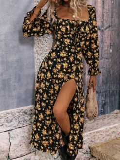 Women's Long Dress Maxi Dress Casual Dress Floral Dress Floral Casual Daily Holiday Vacation Split Print Long Sleeve Square Neck Dress Regular Fit White Blue Purple Summer Spring S M L XL -Slay Clothing Shop 95a1e2b8 4b27 4ee8 9a57 b29df2379415