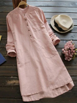 Women‘s Plus Size Curve Shirt Dress Casual Dress White Dress Solid Color Midi Dress Long Sleeve Button Stand Collar Basic Daily Black White Spring Fall L XL XXL 3XL 4XL -Slay Clothing Shop 9644eea4 0aae 4c4e becf 301e89344950