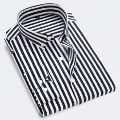 Men's Dress Shirt Button Down Shirt Collared Shirt Black White Red Long Sleeve Striped Collar Wedding Work Clothing Apparel
