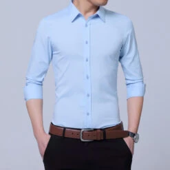 Men's Dress Shirt Button Up Shirt Wine Sea Blue Black Long Sleeve Solid / Plain Color Turndown Summer Spring Wedding Formal Evening Clothing Apparel Buckle -Slay Clothing Shop 96689b0a 2e02 451b 89da 400b902da949