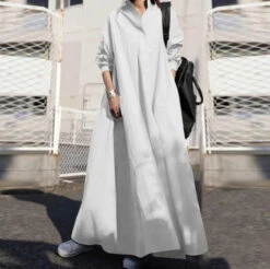 Women's Cotton Linen Dress Casual Dress Swing Dress Maxi Long Dress Cotton And Linen Basic Casual Daily Outdoor Winter Dress Daily Shirt Collar Pocket Long Sleeve Summer Spring Fall 2022 Loose Fit