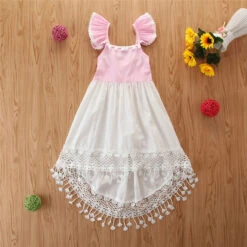 Kids Little Girls' Dress Casual Princess Color Block Tassel Pleated Asymmetric Blushing Pink Vacation Boho Dresses Summer -Slay Clothing Shop 9697b6eb 986a 4d49 a3c3 405c8262637b