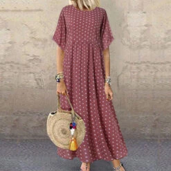 Women's Casual Dress Swing Dress Polka Dot Dress Long Dress Maxi Dress Green Blue Yellow Short Sleeve Polka Dot Print Spring Summer Crew Neck Basic Daily Weekend Loose Fit 2023 L XL XXL 3XL 4XL 5XL -Slay Clothing Shop 9716a39c e8b6 42c2 9c5c 7b0bcf2bc4b2