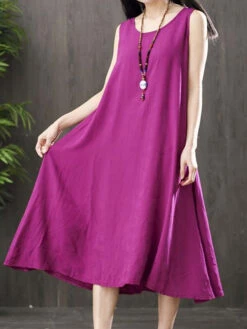 Women's Swing Dress Tank Dress Plain Loose Crew Neck Midi Dress Fashion Basic Daily Holiday Sleeveless Loose Fit Black Pink Purple Summer Spring M L XL XXL 3XL