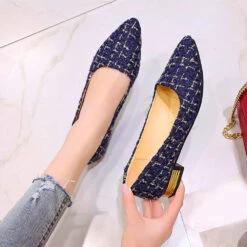 Women's Flats Bling Bling Shoes Dress Shoes Plus Size Outdoor Office Daily Plaid Block Heel Low Heel Pointed Toe Elegant Classic Casual Walking Glitter Synthetics Loafer Black White Blue -Slay Clothing Shop 97528058 e425 4761 9db3 d137749c0c66