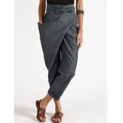 Women's Dress Pants Cotton Blend Mid Waist Ankle-Length Black Fall & Winter