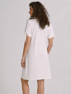 Women's White Dress Knee-Length Causal V-Neck Cold Shoulder With Bow Ties Summer Spring 2024 -Slay Clothing Shop 9805a470 7108 49b2 a15c c42e7c4b5c26