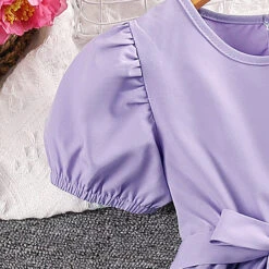 Kids Girls' Dress Solid Color Short Sleeve Outdoor Active Daily Cotton Above Knee Casual Dress A Line Dress Summer Spring 3-7 Years Purple -Slay Clothing Shop 988e0759 e2a1 401a 9b8e 0ae8b008e467