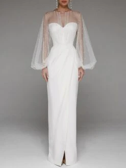 Women‘s Party Dress Sheath Dress White Dress Long Dress Maxi Dress White Gray Long Sleeve Pure Color Lace Winter Fall Autumn Strapless Stylish Wedding Winter Dress Evening Party Slim 2023 XS S M L XL