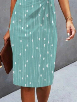 Women's Work Dress Sheath Dress Semi Formal Dress Fashion Midi Dress Ruched Print Crew Neck Short Sleeve Polka Dot Stripe Loose Fit Green Summer Spring S M L XL XXL -Slay Clothing Shop 98c92502 b587 4063 82aa a01f82ae0789