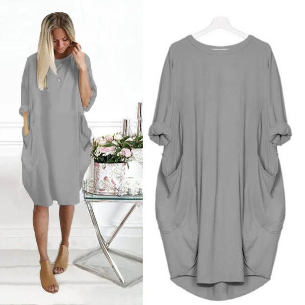 Women's Casual Dress T Shirt Dress Tee Dress Shift Dress Midi Dress Black White Blue 3/4 Length Sleeve Pure Color Pocket Summer Spring Crew Neck Basic Winter Dress Christmas Vacation 2023 S M L XL 4 Women's Casual Dress T Shirt Dress Tee Dress Shift Dress Midi Dress Black White Blue 3/4 Length Sleeve Pure Color Pocket Summer Spring Crew Neck Basic Winter Dress Christmas Vacation 2023 S M L XL - Image 4