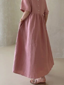 Women's Casual Dress Cotton Linen Dress Tiered Dress Maxi Long Dress Linen / Cotton Blend Daily Casual Outdoor Home Daily Crew Neck Pocket Short Sleeve Summer Spring 2023 Loose Fit Yellow Pink Plain -Slay Clothing Shop 996601a2 3477 4ea5 91b3 a69b25f6fe28