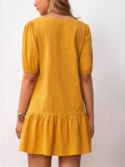Women's Casual Dress Cotton Linen Dress A Line Dress Mini Dress Cotton Blend Basic Casual Outdoor Daily Crew Neck Ruched Short Sleeve Summer Spring 2023 Loose Fit Black Yellow Sky Blue Plain S M L XL -Slay Clothing Shop 99d7fcb2 f80d 4510 bae5 8201a9cfe57e