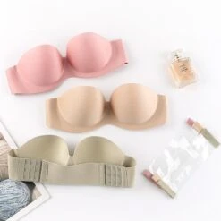 Women's Summer New Non-Slip Strapless Invisible Sexy Bra Wedding Dress Beautiful Back Chest Stickers Sexy Gather Comfortable Underwear