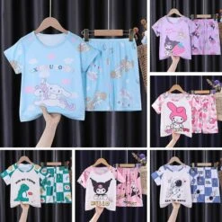 Children's Pajamas Girls Summer Short-sleeved Thin Section Boys Summer Dress Cartoon Big Boy Girl Princess Home Clothes Set