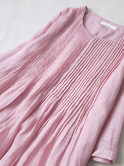 Women's Casual Dress Cotton Linen Dress Swing Dress Midi Dress Cotton Blend Basic Casual Outdoor Daily Crew Neck Ruched Pocket Short Sleeve Summer Spring 2023 Loose Fit White Pink Purple Plain M L XL -Slay Clothing Shop 9d6721cc 4622 4c6f 8e04 803e4082ce50