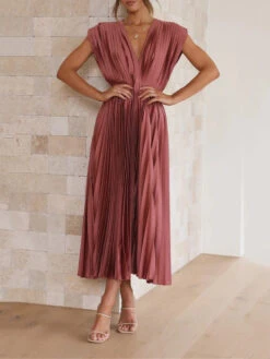 Women's Prom Dress Party Dress Wedding Guest Dress Long Dress Maxi Dress Black Pink Wine Short Sleeve Pure Color Pleated Summer Spring Fall V Neck Fashion Evening Party Wedding Guest Vacation Loose -Slay Clothing Shop 9e04af0b 90b0 4b3b bdb0 a197a6b45726