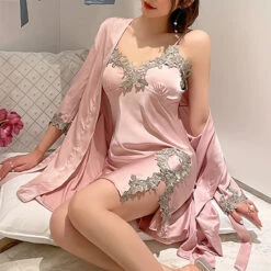 Women's Satin Silk Pajamas Sets 2 Pcs Nightgown Sets Dress Pure Color Fashion Casual Comfort Home Daily Bed Satin V Wire Long Sleeve Elastic Waist Chest Pads Fall Spring Black Blue