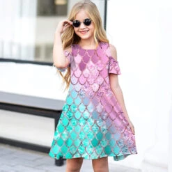 Kids Little Girls' Dress Mermaid Princess Party Color A Line Dress Daily Holiday Vacation Print Green Purple Pink Short Sleeve Casual Cute Sweet Dresses Spring Summer Regular Fit 3-12 Years -Slay Clothing Shop 9e7e238b 126a 46fe 80b7 6cb6a0099a18