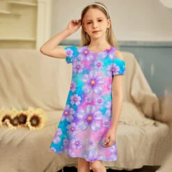 Girls' 3D Graphic Floral Dress Short Sleeve 3D Print Summer Spring Sports & Outdoor Daily Holiday Cute Casual Sweet Kids 3-12 Years Casual Dress Strap Dress A Line Dress Above Knee Polyester Regular