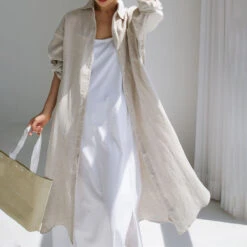 Women's Cotton Linen Dress Casual Dress Swing Dress Maxi Long Dress Cotton Blend Stylish Casual Winter Dress Daily Holiday Shirt Collar Button Pocket Long Sleeve Summer Spring Fall 2022 Loose Fit -Slay Clothing Shop 9eb558ed 0871 4095 9483 21b43b7d5a57