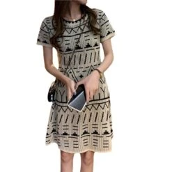 2023 Korean Version Of The New Cute Little Fragrant Style Pullover Short-Sleeved Knitted Skirt Geometric Pattern Temperament Dress -Slay Clothing Shop a21777c2 c0b9 4669 be69 f5de0b3f6a74