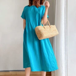 Women's Casual Dress Shift Dress Midi Dress Pink Navy Blue Blue Short Sleeve Pure Color Pocket Spring Summer Crew Neck Basic Daily Weekend Spring Dress -Slay Clothing Shop a2918175 1844 4bc7 8ab3 1849a971c099