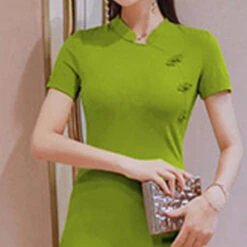 Women's Casual Dress Cheongsam Dress Mini Dress Black Green Short Sleeve Pure Color Split Summer Spring Stand Collar Elegant 2023 S M L XL XXL -Slay Clothing Shop a2c8db60 f442 4021 8f59 977dcca06882