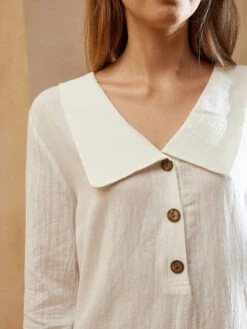 Women's Shift Dress Midi Dress Cotton Linen Button Solid Casual Daily Shirt Collar Half Sleeve Summer Spring White Blue -Slay Clothing Shop a3567b56 70dc 46d8 a5cc c95dd5c127f7