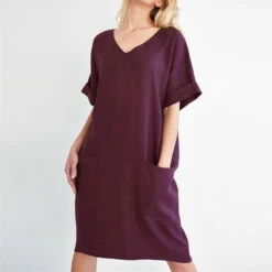 Women's Casual Dress Cotton Linen Dress Midi Dress Linen Cotton Blend Casual Daily Holiday Going Out V Neck Pocket Rolled Cuff Short Sleeve Summer Spring 2023 Loose Fit Black White Wine Pure Color S -Slay Clothing Shop a4ced28c 52ff 4b4d b2db 1f6e0e798325