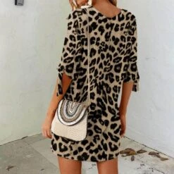 Women's Print Dress Leopard Print Crew Neck Mini Dress Basic Daily Short Sleeve Regular Fit Khaki Grey Summer S M L XL 2XL -Slay Clothing Shop a6401021 0462 41f0 84be eda8cd3ea06f