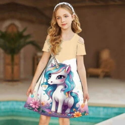 Girls' 3D Graphic Rainbow Unicorn Dress Short Sleeve 3D Print Summer Spring Sports & Outdoor Daily Holiday Cute Casual Sweet Kids 3-12 Years Casual Dress Strap Dress A Line Dress Above Knee Polyester -Slay Clothing Shop a649575d 2559 4fb7 bf22 50e63142b09f