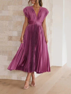 Women's Prom Dress Party Dress Wedding Guest Dress Long Dress Maxi Dress Black Pink Wine Short Sleeve Pure Color Pleated Summer Spring Fall V Neck Fashion Evening Party Wedding Guest Vacation Loose -Slay Clothing Shop a68ddd70 4985 4497 b029 3db8c505a05d